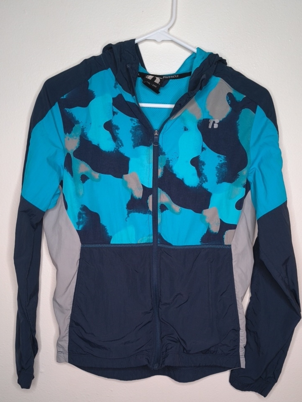 Russell Athletic Teal and Navy Camo Hooded Jacket